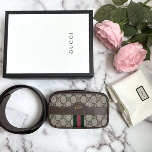 🆕  Authentic Gucci 85 Cm Brown GG Small Ophidia Fanny Pack Zip Pouch